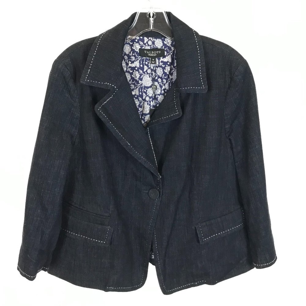 NWT Womens Size 14 Talbots Dark Denim Blue Contrast Stitch Blazer Jacket